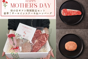 【母の日ギフト】サーロインステーキ & 大人気！里山牛ハンバーグ特別限定セット（カーネーション・メッセージカード付き）