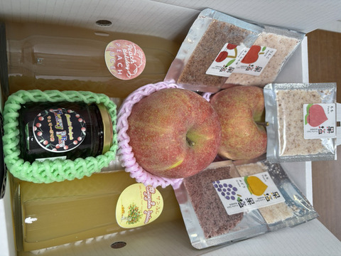 【アワード受賞福袋】まるせい果樹園のりんごとジュース、果塩の詰め合わせ　贈答用　家庭用　自家用　2㌔箱 rjs1