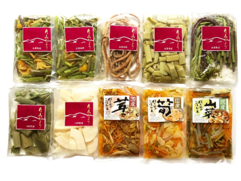 山形県産 美味しい山菜の水煮・炊き込みご飯の素3品の10品セット詰合せです
