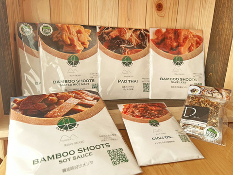 【福袋】5000円メンマ詰め合わせ（6種7袋）
塩糀煮2袋、里山煮、酒粕味噌煮、パッタイの素、ピリ辛メンマ、デュカ