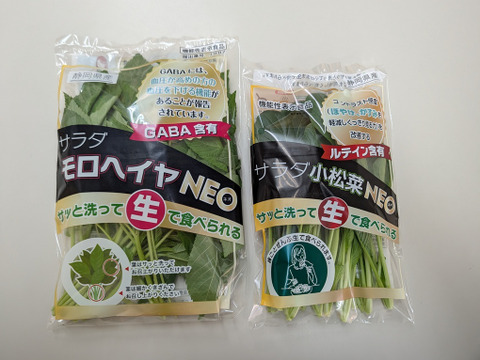 【★機能性野菜・2種類セット★】　サラダ小松菜NEO（ルテイン含有機能性表示食品、50ｇ×5袋）サラダモロヘイヤNEO（GABA含有機能性表示食品、60ｇ×5袋）をセットにしました！！