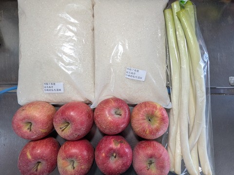 リンゴとお米とネギ