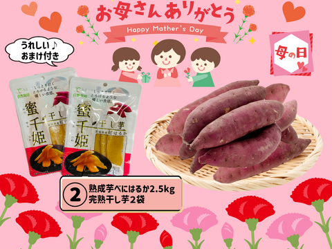 【母の日ギフト】💐おまけ付き💐 ② アグロファームの『紅はるか』母の日福袋 ② 100日間以上貯蔵 熟成芋!! 2.5kg!!!　　　ご自宅用にもオススメ💖
