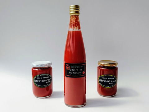ほそかわ農園のトマト製品の詰め合わせ
・トマトジュース　500ml
・ケチャップマイルド　320g
・ケチャップスパイシー　320ｇ
各１本