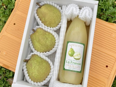 【ラフランス専業農家が贈る】ラ・フランス ３玉と🍐100％ジュースのセット