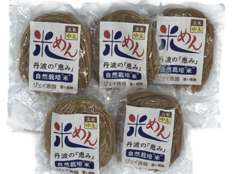 もっちもちの食感！自然栽培で育った玄米の旨味たっぷりのおいしい米めん（中太麺）5袋セット（100ｇ×5）