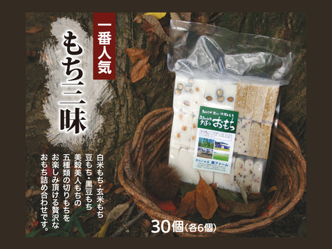 【無添加 もち】特別栽培米で手作り！『もち三昧』３０個入り（５種類x６個）
