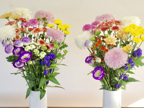 【予約】届いてすぐに飾れる お盆のお供え花（花束１対）菊、リンドウ、トルコキキョウ【夏ギフト】
