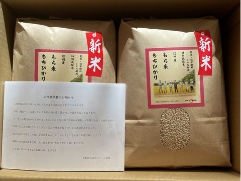 【新米】【もち米 玄米】10kg 信州産 もちひかり 粘りと弾力が自慢！農薬削減栽培 特別栽培米 令和6年産（5kg×2袋）