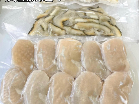 日間賀島産❗️《貝が旬》
（旨味抜群）『平貝‼︎』3枚下処理をして、貝柱、紐、玉を分けて真空で送ります！
《今が旬の高級貝を破格で》