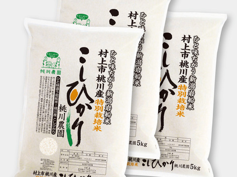 在庫処分SALE！【令和３年産　新潟米コシヒカリ】特別栽培米　桃川産　15kg（5kg×3）