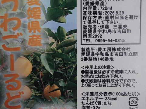 愛媛県産うわごーるど（河内晩柑）ジュース（12本）