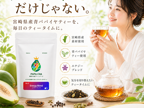 青パパイヤ茶 エナジーブレンド パパイア王子 国産 ノンカフェイン ティーバッグ 酵素 パパイン酵素 ジンジャー 高麗人参 宮崎県産 農薬不使用 無添加 ハーブティー 健康茶 活力 ティーバッグ31個
