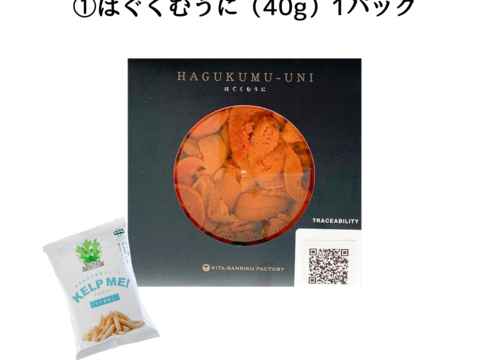 【12/25～12/28発送予定】はぐくむうに塩水パック(エゾバフンウニ) 40g/1P＋海藻スナック/1P