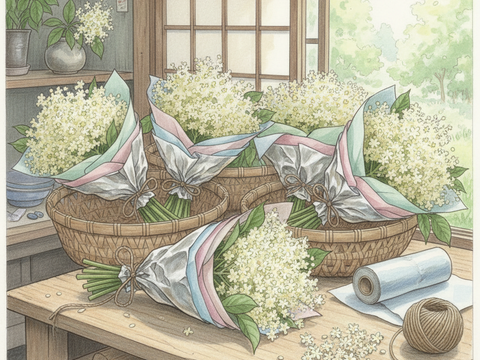 【初夏限定】手摘み生エルダーフラワー 200g｜人気｜自然栽培｜手作りコーディアル・シロップ・加工料理用　ご予約受付　発送5月下旬以降　短い季節だけの数量限定のお届け　　香りをたっぷり楽しみたい方へ