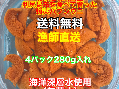 （実質送料無料）蝦夷バフンウニ（北海道利尻島産）4パック 280g