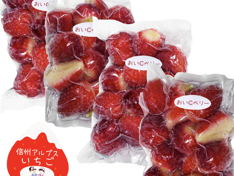 南信州で育った 【完熟おいCベリー100％】真空パック小分け冷凍 235～255g 4袋セット おいCベリーはビタミンCが一般的なイチゴの約1.6倍 天然の栄養成分がたっぷり