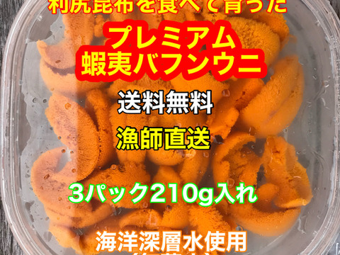 （実質送料無料）極上プレミアム蝦夷バフンウニ（北海道利尻島産）3パック 210g