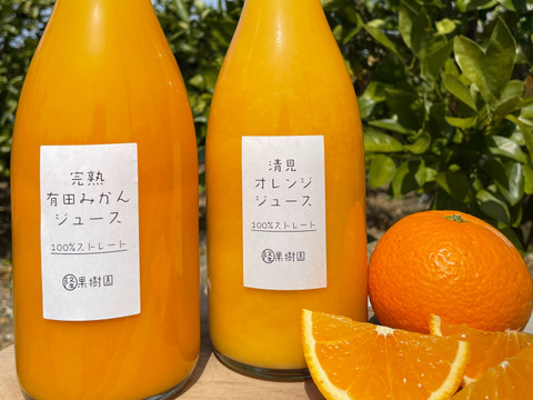 【完熟みかんと清見の２種セット】越冬完熟みかん、清見オレンジ１００％無添加ジュースセット