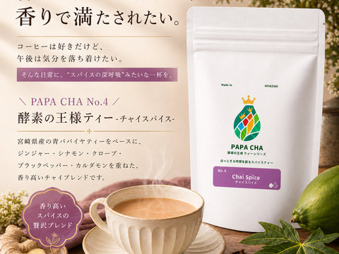 パパイア王子 青パパイヤ茶 チャイ スパイス スパイスティー ノンカフェイン 宮崎県産 農薬不使用 酵素 100% ポリフェノール 美容茶 健康茶 スーパーフード (ティーバッグ31個)