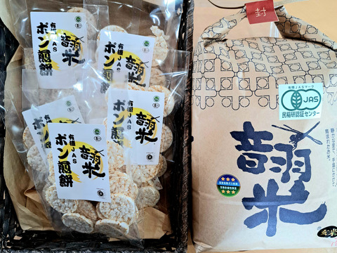 【令和6年産】愛知県産音羽米　有機ＪＡＳ玄米5㎏ 　玄米ポン煎餅5個セット