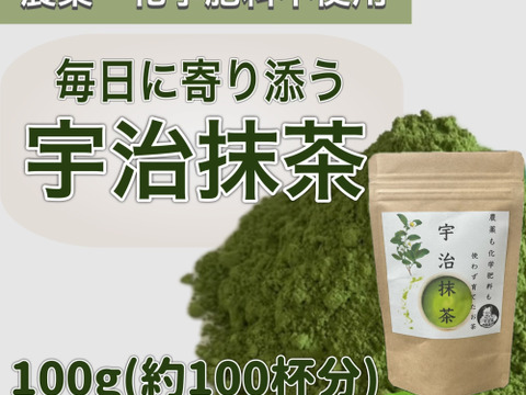 ＊たっぷり大容量サイズ＊【溶かすだけ簡単パウダータイプ】冷茶でも大活躍♪ 華やかな香りと上品な苦味！宇治抹茶　100g (約100杯分)  農薬・化学肥料・除草剤・畜産堆肥不使用　宇治茶100%