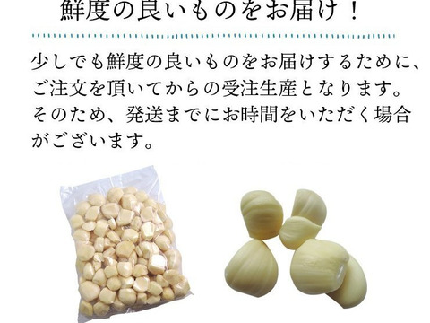【冷蔵】青森県産むきにんにく （ホワイト六片種）1kg 大・中・小混合　冷蔵