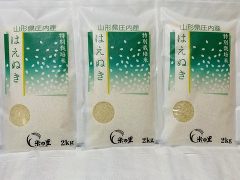山形県産特別栽培米はえぬき（白米）２ｋｇ×３袋