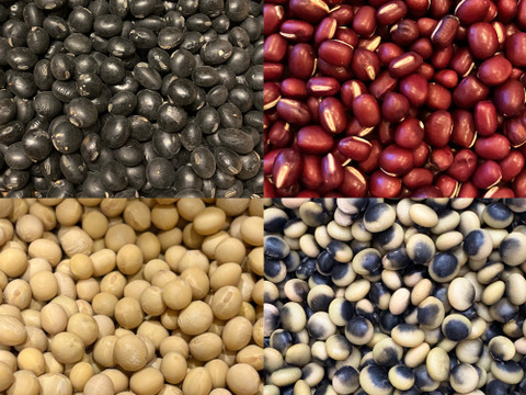 ４種食べ比べ🫘小豆＋黒豆＋鶴の子大豆＋くらかけ豆（4種✕200g＝800g）★北海道産★農薬化学肥料･除草剤不使用🫘☺️メール便📨