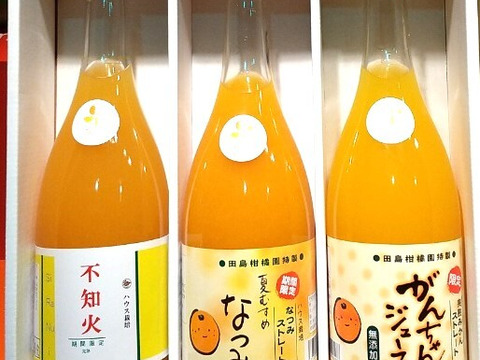 【3種の柑橘飲み比べセット】　なつみ・不知火・がんちゃんの完熟贅沢絞りジュース720㎖ 3本セット