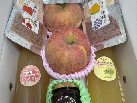 【アワード受賞福袋】まるせい果樹園のりんごとジュース、果塩の詰め合わせ　贈答用　家庭用　自家用　2㌔箱 rjs1