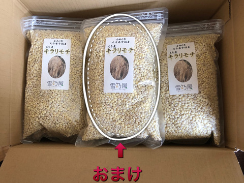 令和3年産　モチプチ食感　もち麦「キラリモチ」　4kg（500g×8袋）☆おまけ付
