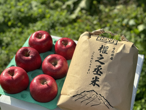 りんご＆お米！　まっしぐら（白米）5kgと葉取らずコスモふじ（家庭用）2kg（5〜10個入り）