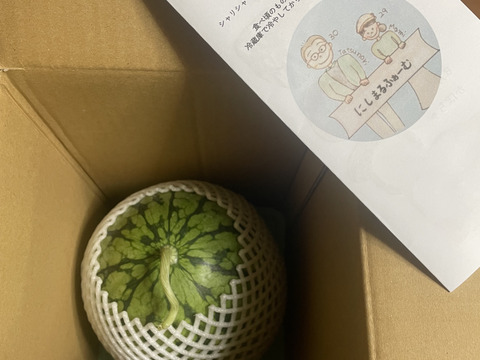 皮のふちまでシャリシャリ甘い！にしまるスイカ(小玉西瓜)　１玉入り(約２kg以上)