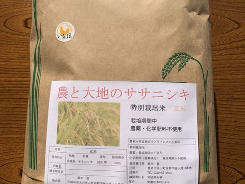 令和4年ササニシキ玄米5kg～農薬・化学肥料不使用