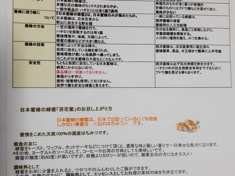 幻の日本ミツバチ、日本蜜蜂の生はちみつ ５００g