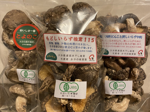 【食べ比べ】山からの贈物（戻しいらずの干し椎茸　大分産　どんこ（肉厚）１００ｇ、中肉９０ｇ、小粒１００ｇの３袋　ビタミンDと食物繊維が豊富）