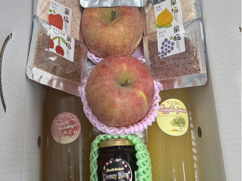 【アワード受賞福袋】まるせい果樹園のりんごとジュース、果塩の詰め合わせ　贈答用　家庭用　自家用　2㌔箱 rjs1