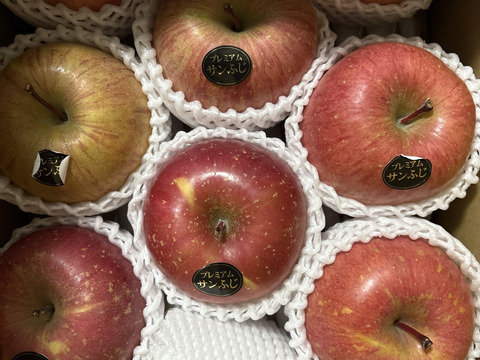 青森県産りんご　鮮度良し「自社イチオシ」完熟大玉プレミアム葉とらず蜜入りサンふじ自然味約３kg糖度１３度以上