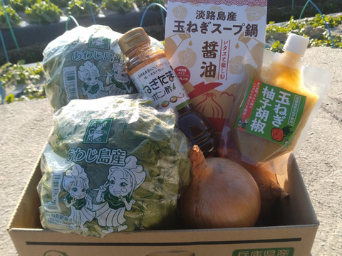 【数量限定特別価格】淡路島産レタス2玉・淡路島産新玉ねぎ1.5ｋｇ・玉ねぎスープ鍋の素（醤油）・玉ねぎ柚子胡椒・ねぎたまポン酢セット