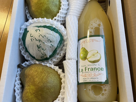 【ラフランス専業農家が贈る】大玉ラ・フランス ３玉と🍐100％ジュースのセット【冬ギフト】熨斗対応可