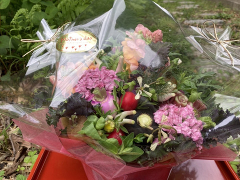 【母の日ギフト】野菜ブーケかごタイプ【メッセージカード付き】【カラフルなミニ野菜】【4/26(土)～5/18(日)お届け】