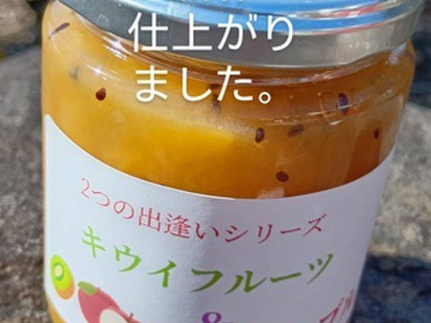 キウイフルーツとりんごをミックスしてジャムにしました！どちらも安曇野産です。ヨーグルトとの相性も抜群です。中々の仕上がり