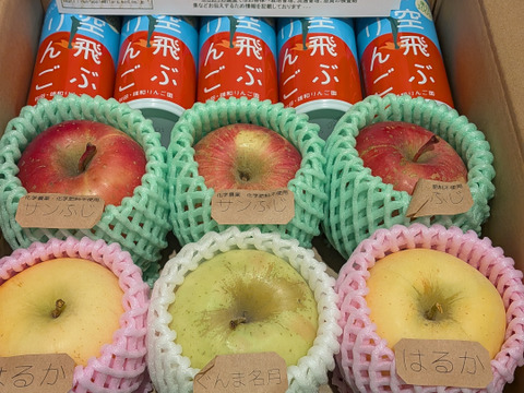 ☆化学農薬不使用サンふじ☆とおすすめ品種&ジュースセット【食べ比べ】