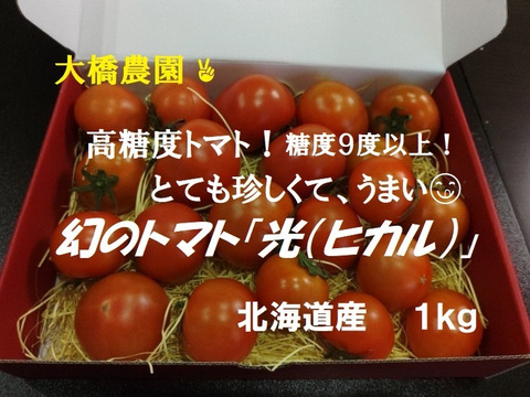 幻の高糖度トマト「光（ヒカル）」糖度9以上　１kg箱　18個以上　北海道産