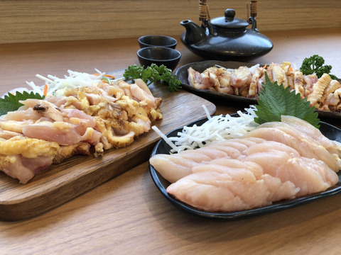 おうちで専用店の味☆希少部位食べ比べセット 大摩桜6Pセット【鶏刺し3種×6P+さしみ醤油】(冷凍)