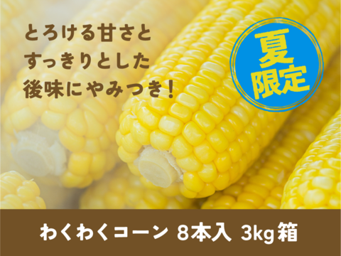 わくわくコーン8本 スイートコーン とうもろこし 7月26日から収穫分 予約 3キロ箱使用 商品ID96585