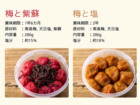 【食べ比べお試しセット】天日塩と赤紫蘇で漬けた梅干し 280g×2 ＼飲むお酢に／白梅酢 500ml