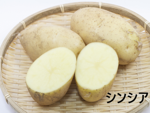 甘くておいしい『キタアカリ』、ホクホク食感の『アンデスレッド』、煮崩れしにくい『ニシユタカ』、なめらかな食感の『シンシア』が入った自然栽培のジャガイモ食べ比べセット各800g入りの3.2kg