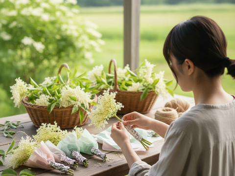 【初夏限定】手摘み生エルダーフラワー 100g｜自然栽培｜手作りコーディアル・シロップ・加工料理用　ご予約受付　発送5月下旬以降　短い季節だけの数量限定のお届け　初めて仕込む方にちょうどよい量です